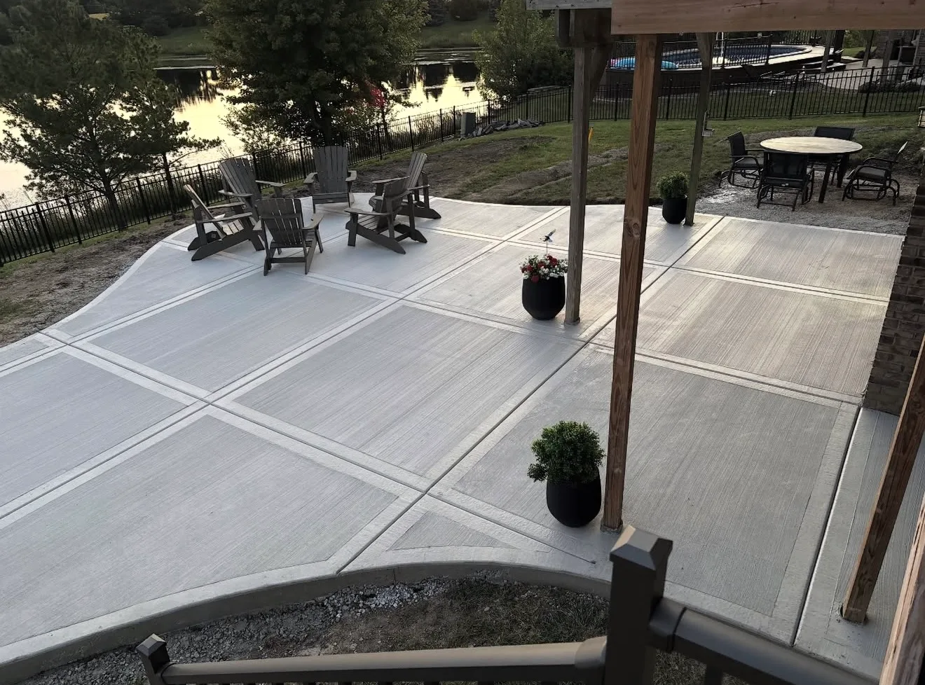 Large concrete patio with broom finish in Lockport IL by ZBL Concrete