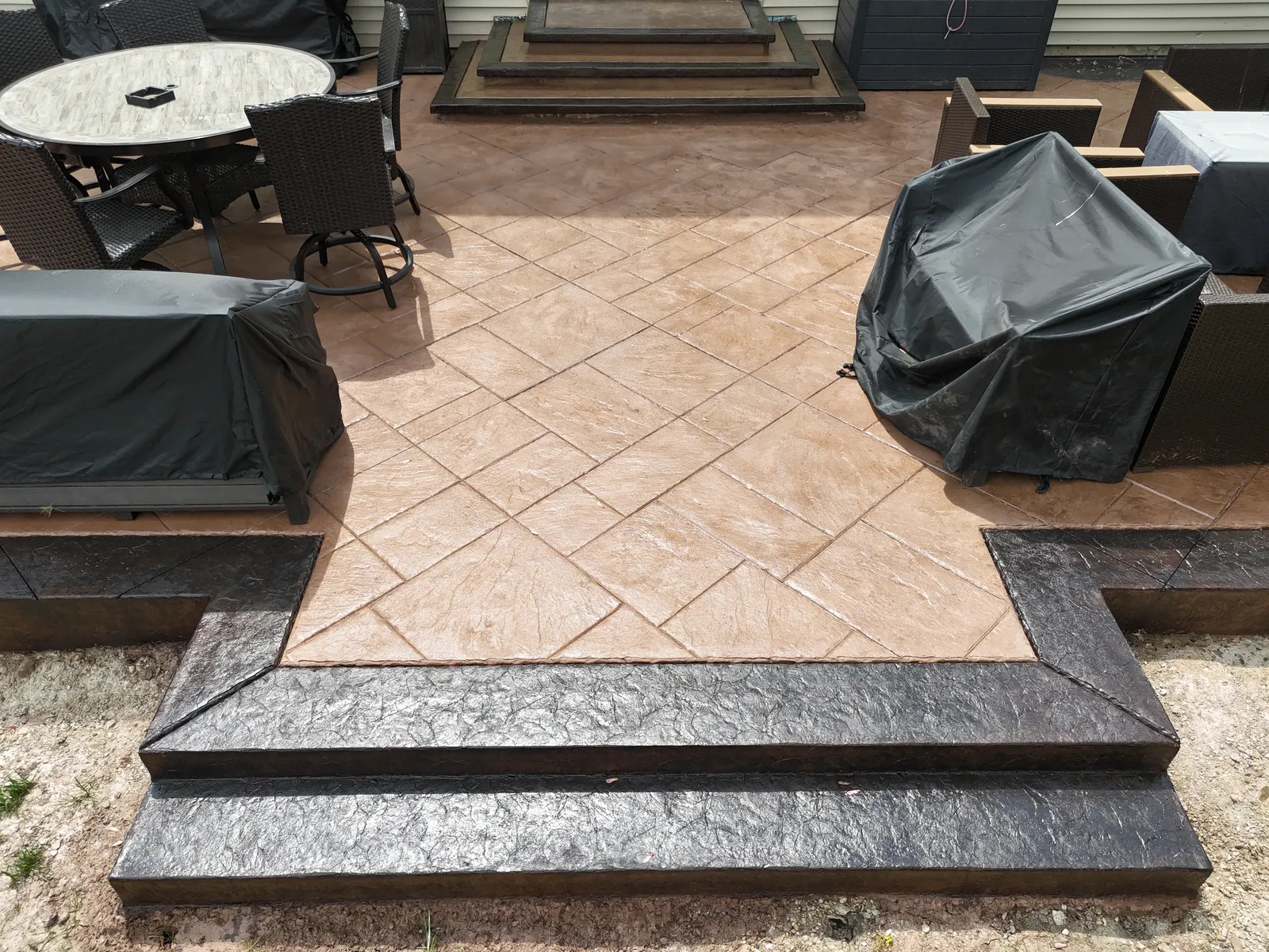 Stamped concrete texture and step craftsmanship close-up