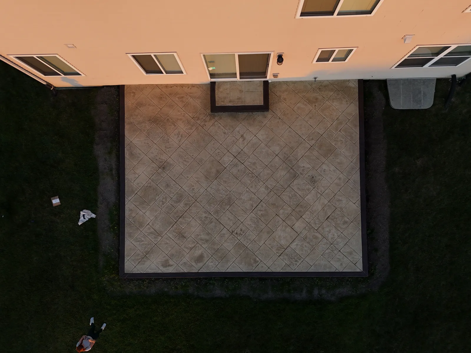 Rectangular stamped patio — clean overhead aerial view